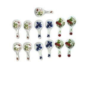 BSF Vintage Cottagecore Grandmillennial Teabag Spoon Rest Set White Ceramic
